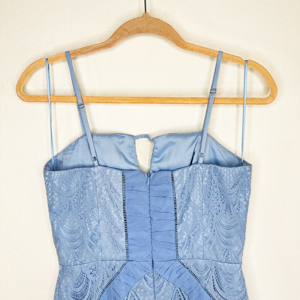Harlyn Scallop Hem Lace Cocktail Sheath Bodycon Periwinkle Blue Dress Small - Picture 8 of 15